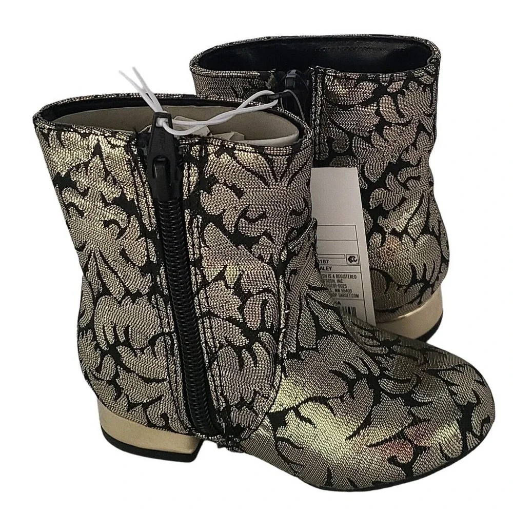 Genuine Kids Oshkosh Girls Gold Black‎ Caley Zipper Fashion Boots NEW Size 6